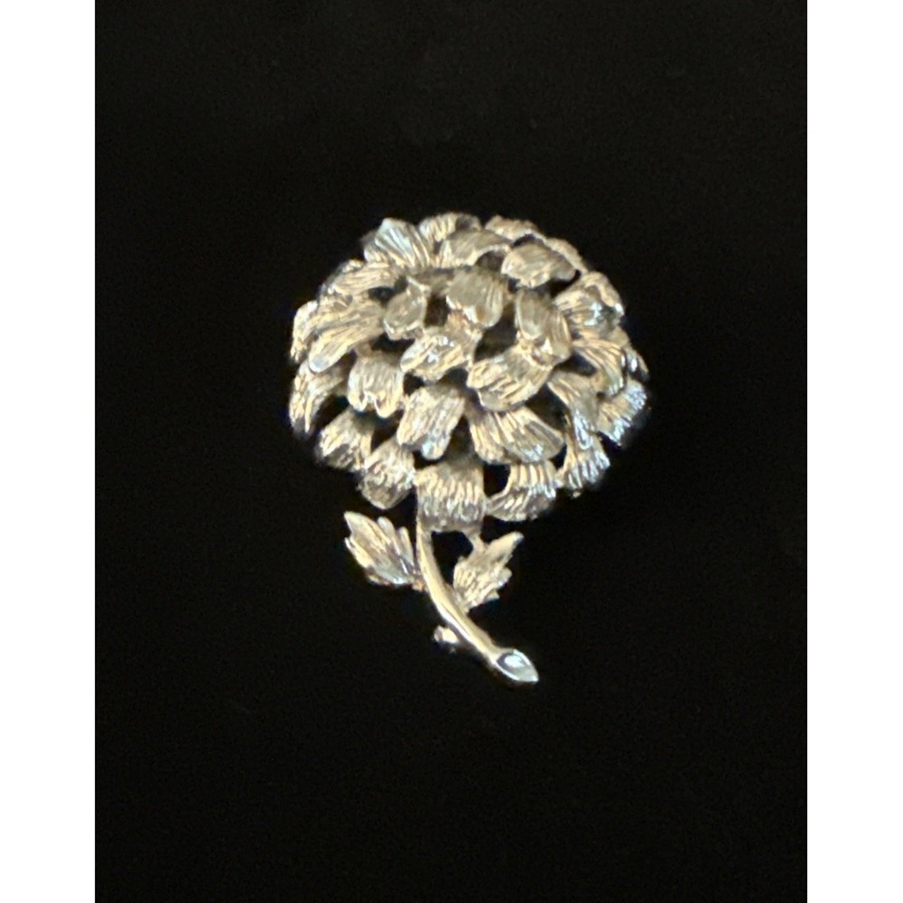 Roget Silvertone Chrysanthemum Vintage  Brooch Signed